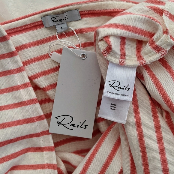 Rails Dress Midi Tie Waist Sleeveless 100% Cotton Knit Ivory Peony Stripe L NWT - Picture 11 of 11